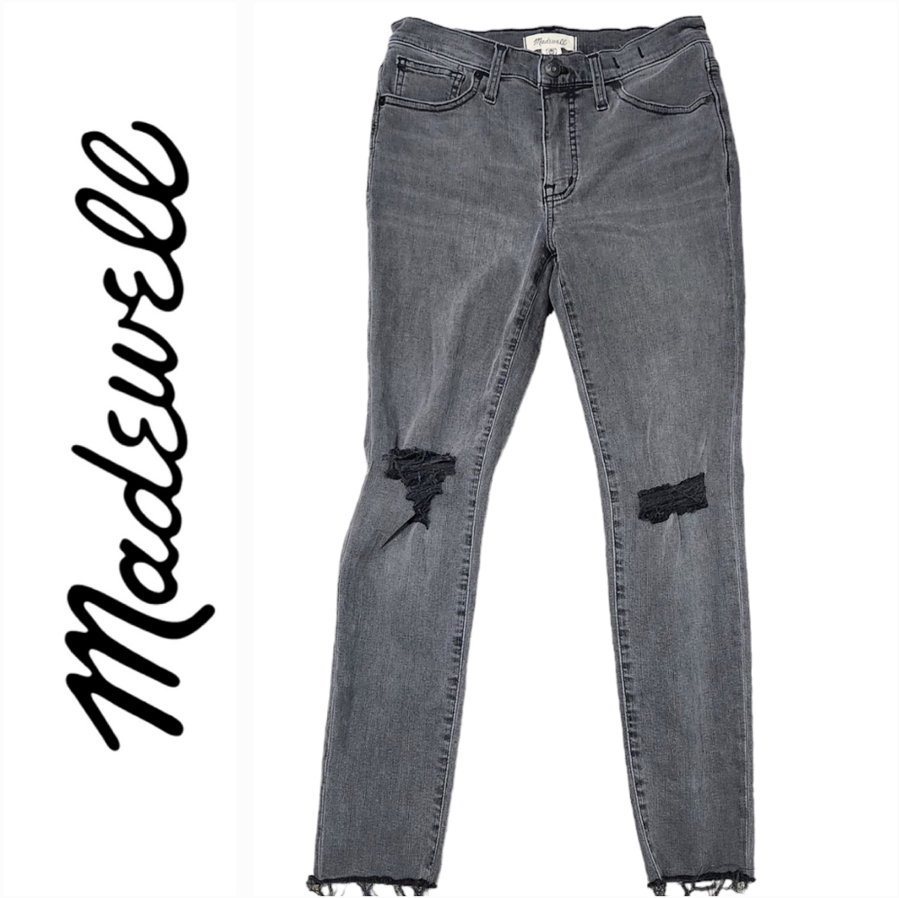 Madewell Raw Skinny Distressed 9" Mid-Rise Denim Black Gray Jeans Size 28P